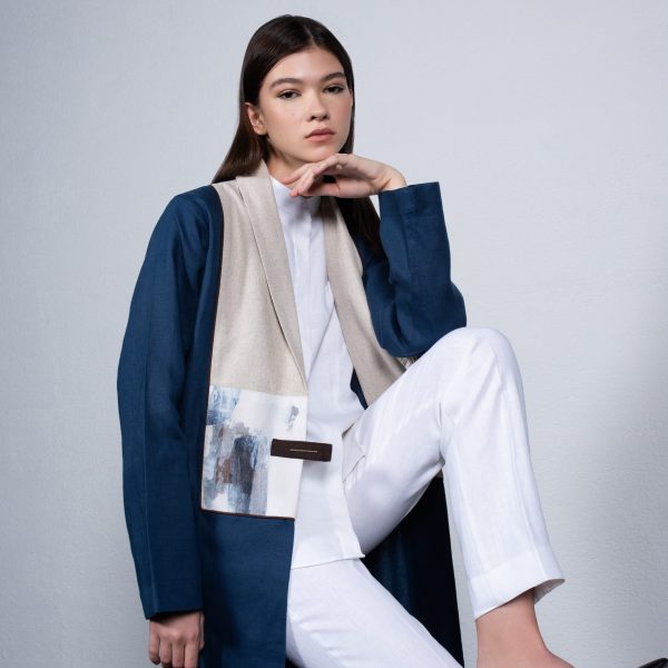 blue linen with art design