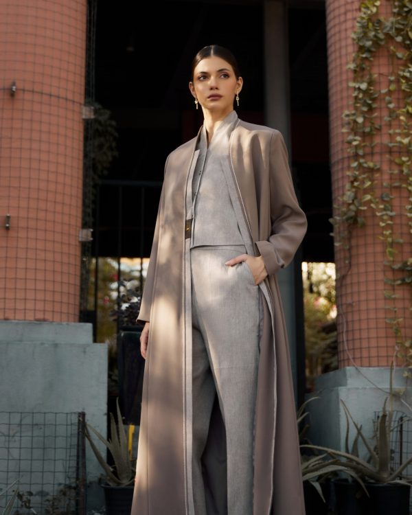 brown crepe suit